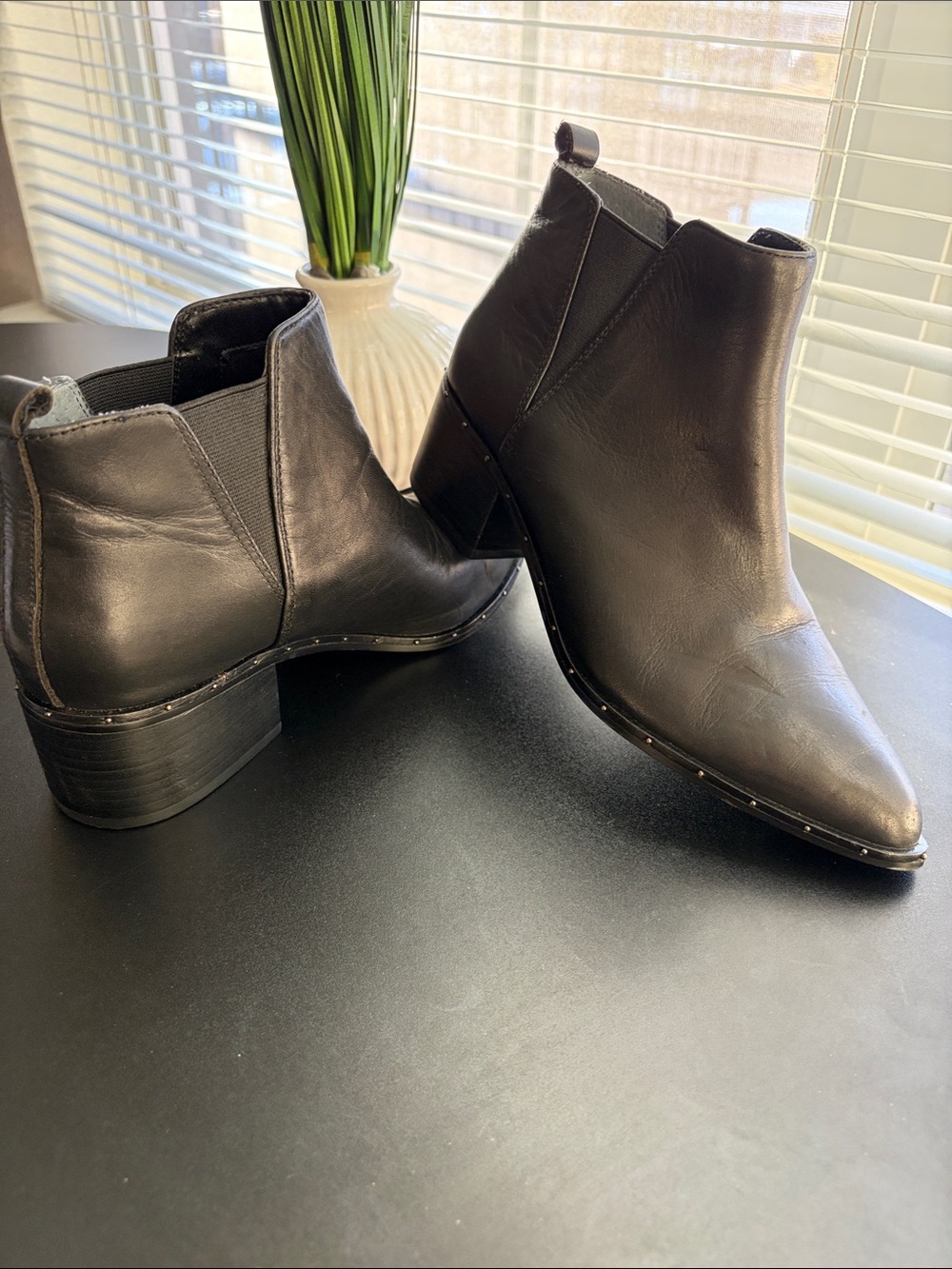 Carlos by Carlos Santana Black Leather Studded Ankle Boots